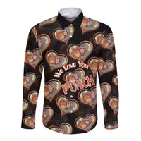 Punch The Monkey Long Sleeve Button Shirt We Love You Seamless Heart Style Black