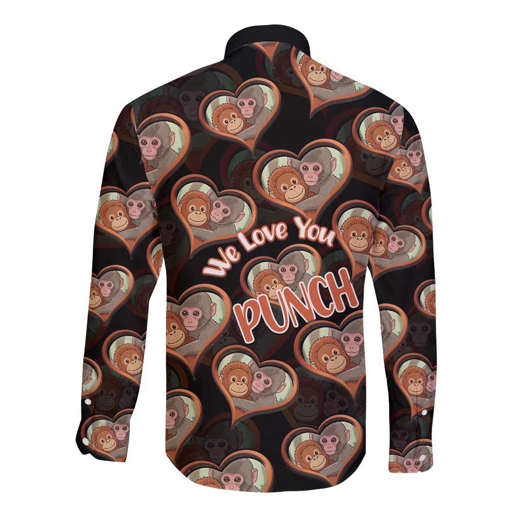 Punch The Monkey Long Sleeve Button Shirt We Love You Seamless Heart Style Black