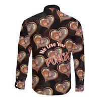 Punch The Monkey Long Sleeve Button Shirt We Love You Seamless Heart Style Black