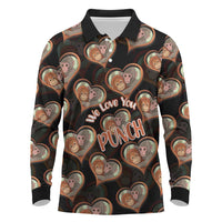 Punch The Monkey Long Sleeve Polo Shirt We Love You Seamless Heart Style Black