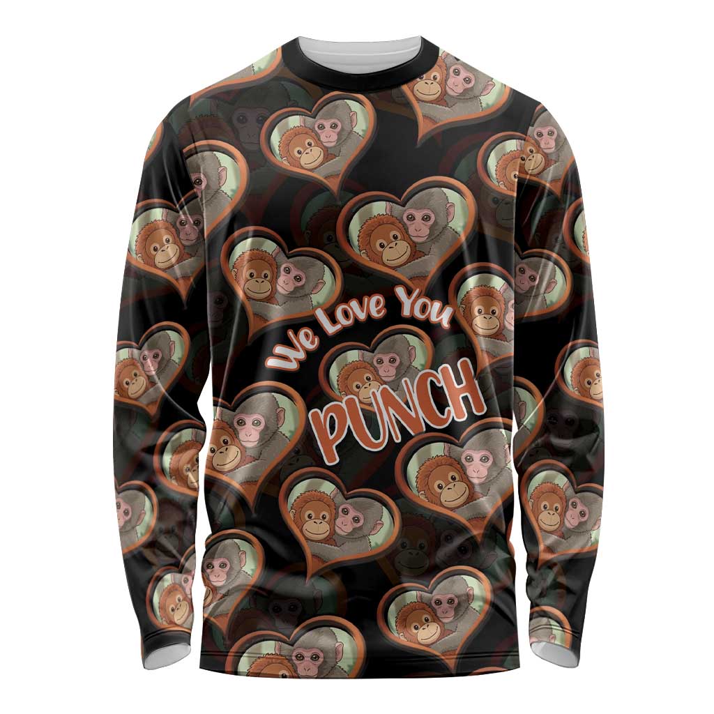 Punch The Monkey Long Sleeve Shirt We Love You Seamless Heart Style Black