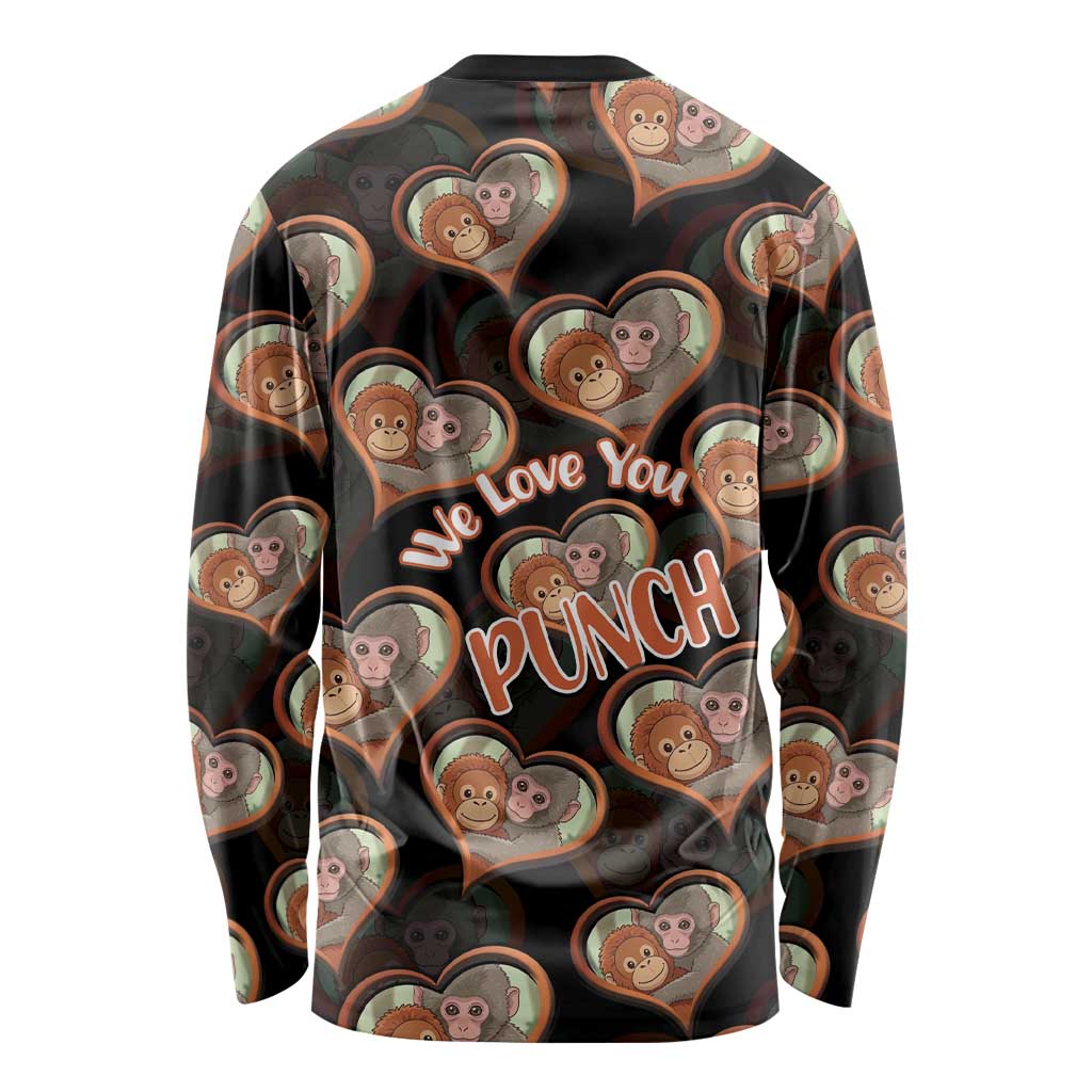 Punch The Monkey Long Sleeve Shirt We Love You Seamless Heart Style Black