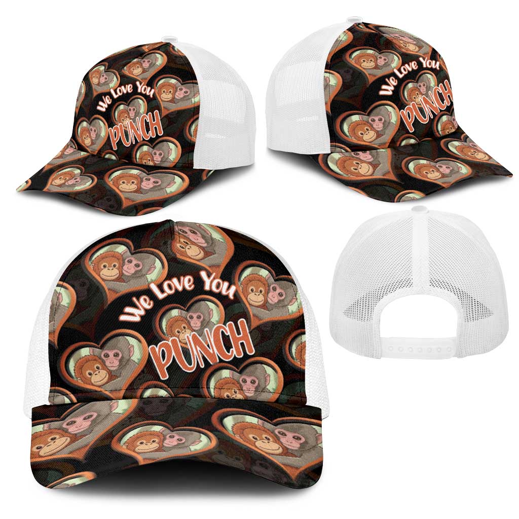 Punch The Monkey Mesh Trucker Cap We Love You Seamless Heart Style Black