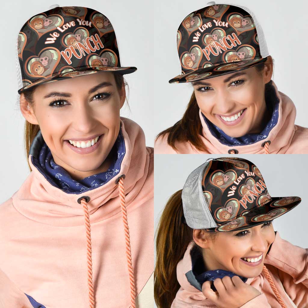 Punch The Monkey Mesh Trucker Cap We Love You Seamless Heart Style Black