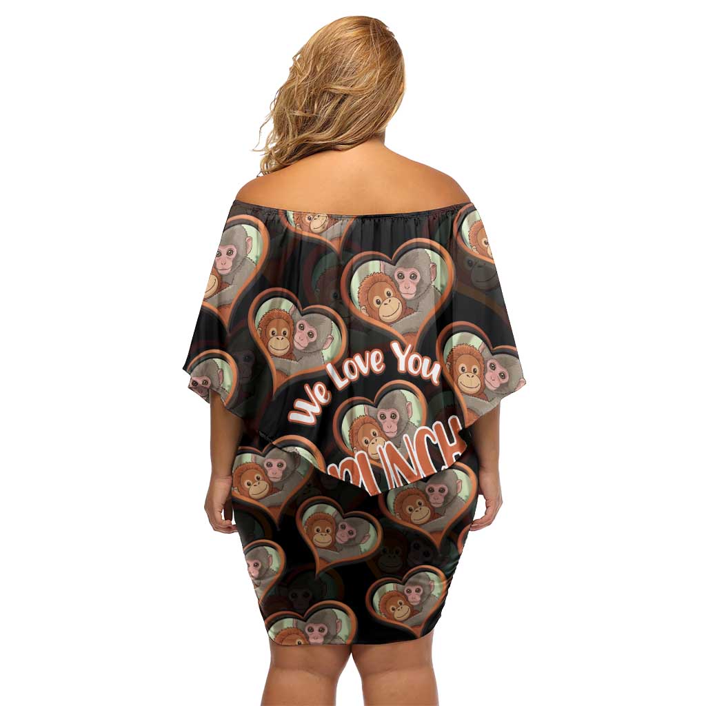 Punch The Monkey Off Shoulder Short Dress We Love You Seamless Heart Style Black
