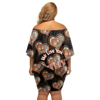 Punch The Monkey Off Shoulder Short Dress We Love You Seamless Heart Style Black