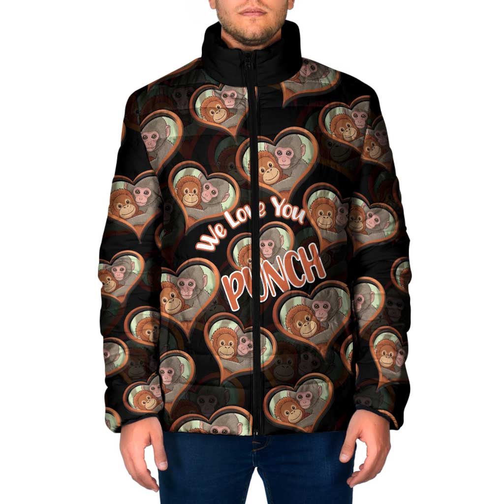 Punch The Monkey Padded Jacket We Love You Seamless Heart Style Black