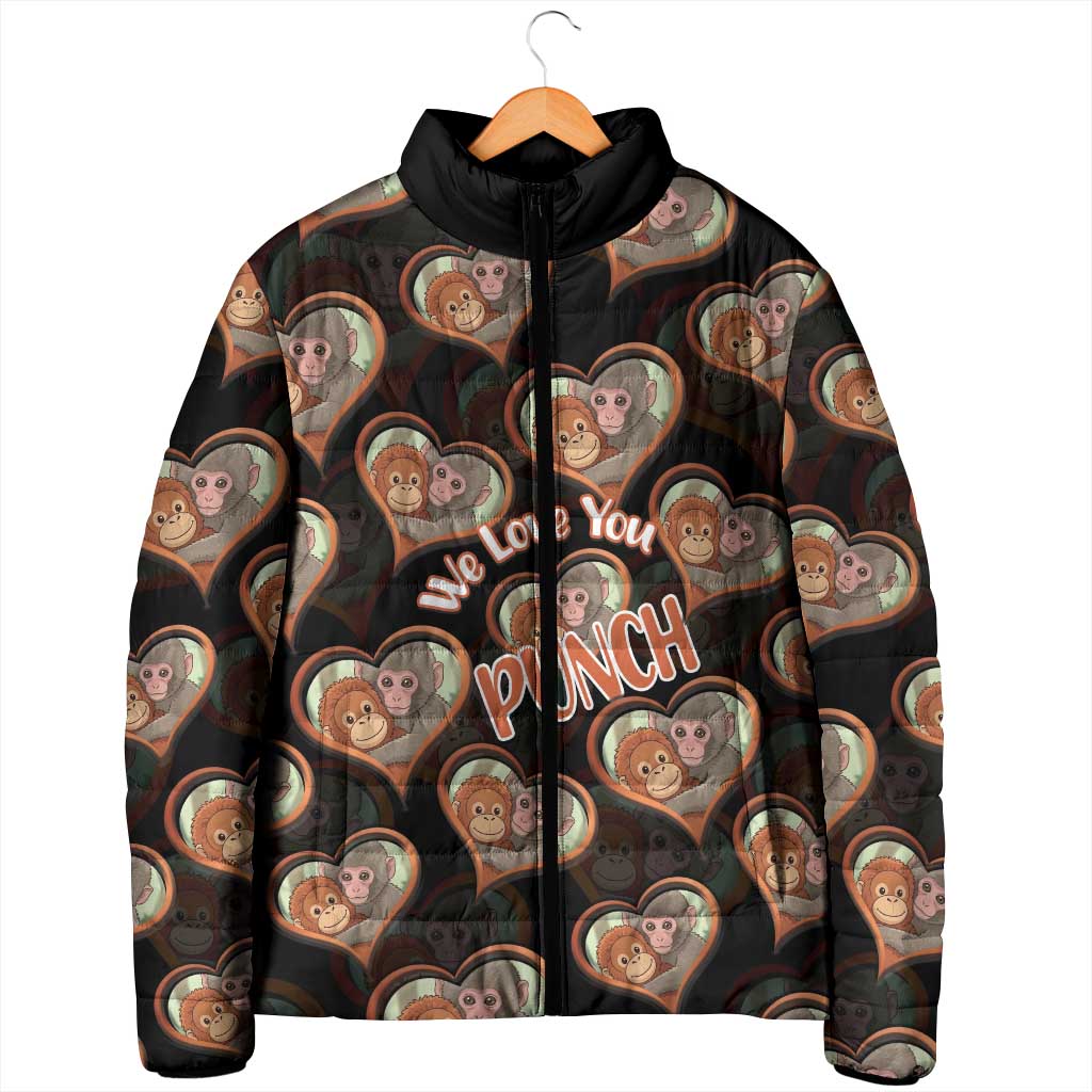 Punch The Monkey Padded Jacket We Love You Seamless Heart Style Black