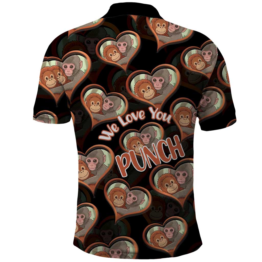 Punch The Monkey Polo Shirt We Love You Seamless Heart Style Black