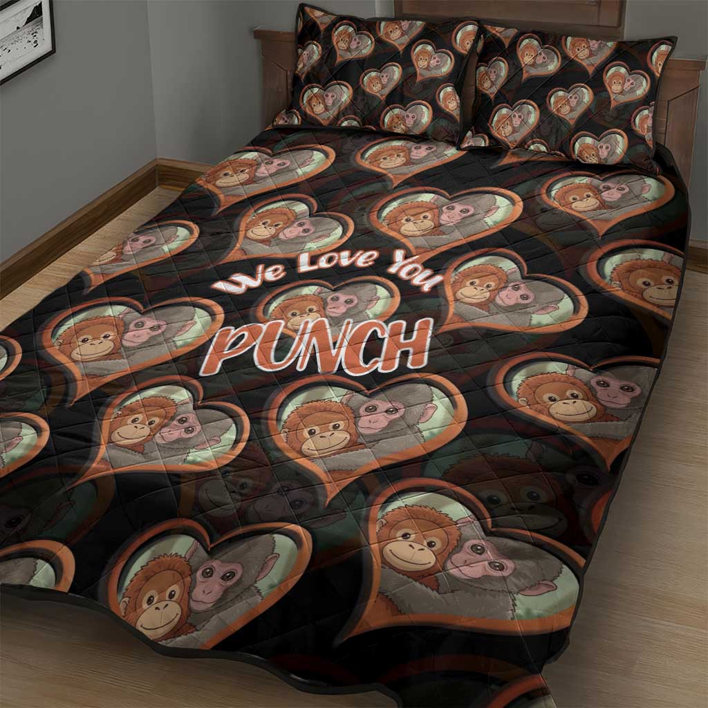 Punch The Monkey Quilt Bed Set We Love You Seamless Heart Style Black