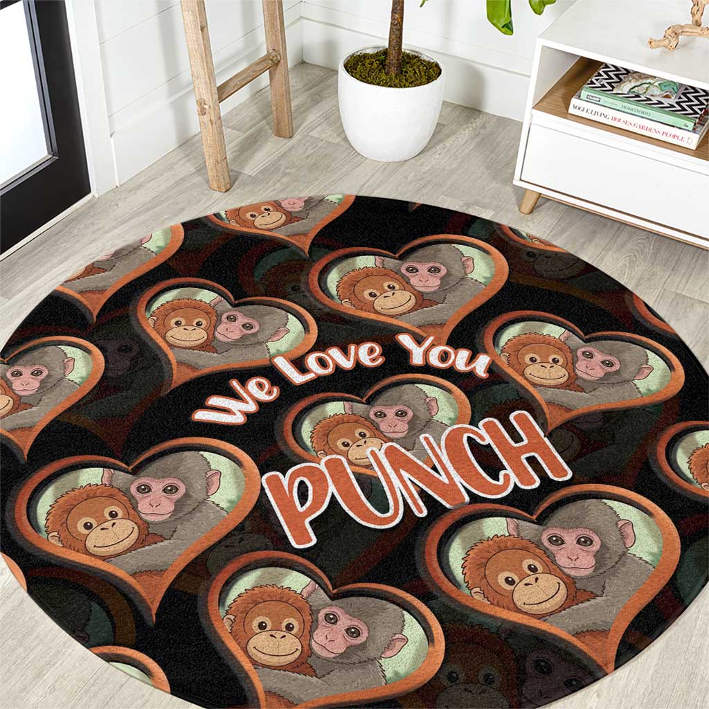 Punch The Monkey Round Carpet We Love You Seamless Heart Style Black