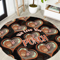 Punch The Monkey Round Carpet We Love You Seamless Heart Style Black