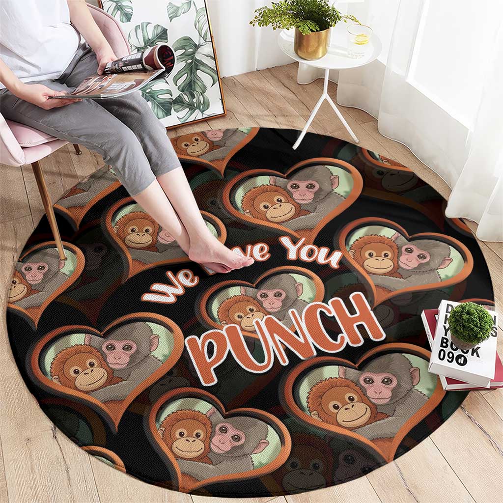 Punch The Monkey Round Carpet We Love You Seamless Heart Style Black