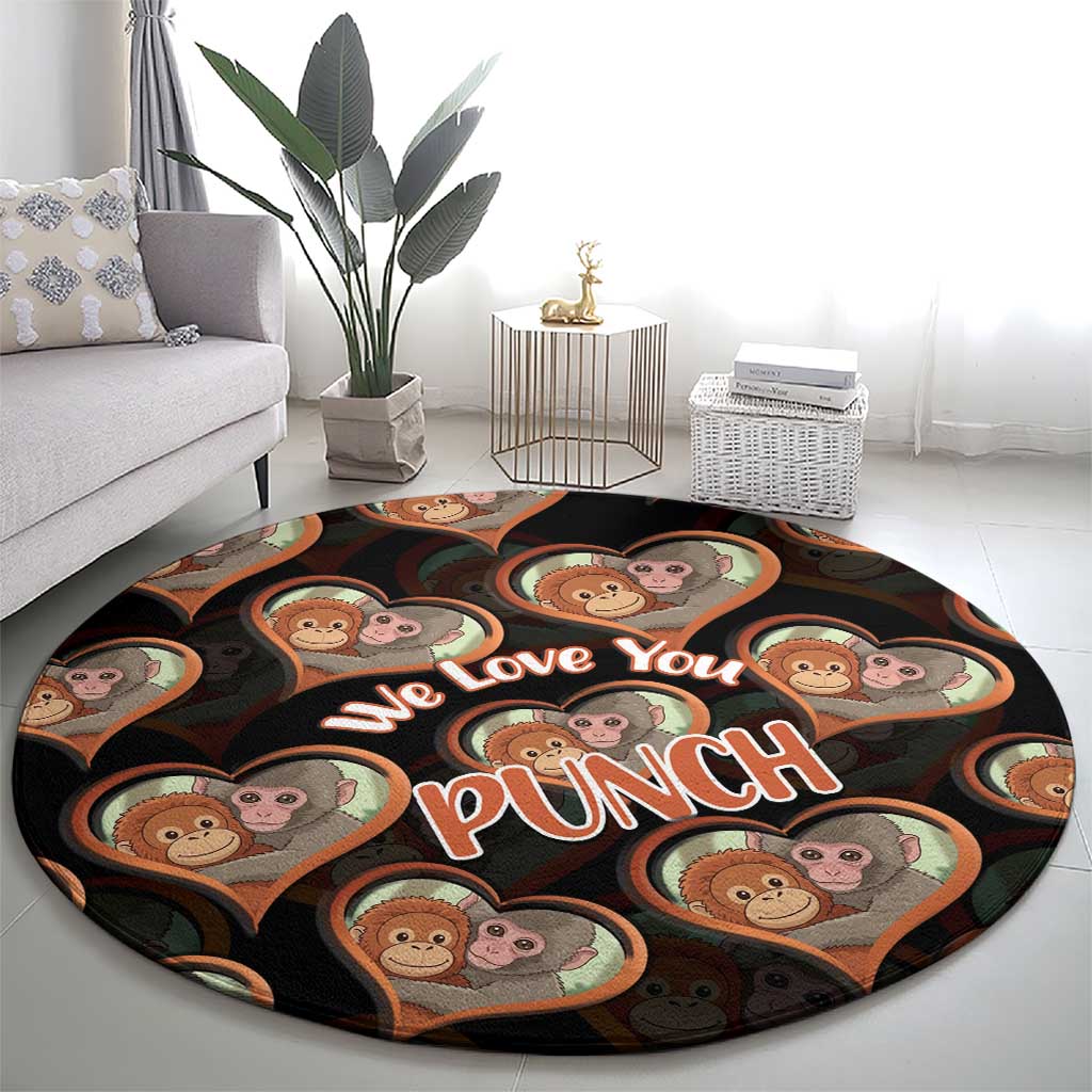 Punch The Monkey Round Carpet We Love You Seamless Heart Style Black