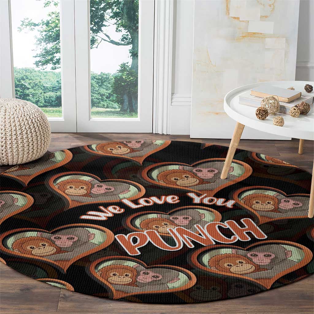 Punch The Monkey Round Carpet We Love You Seamless Heart Style Black