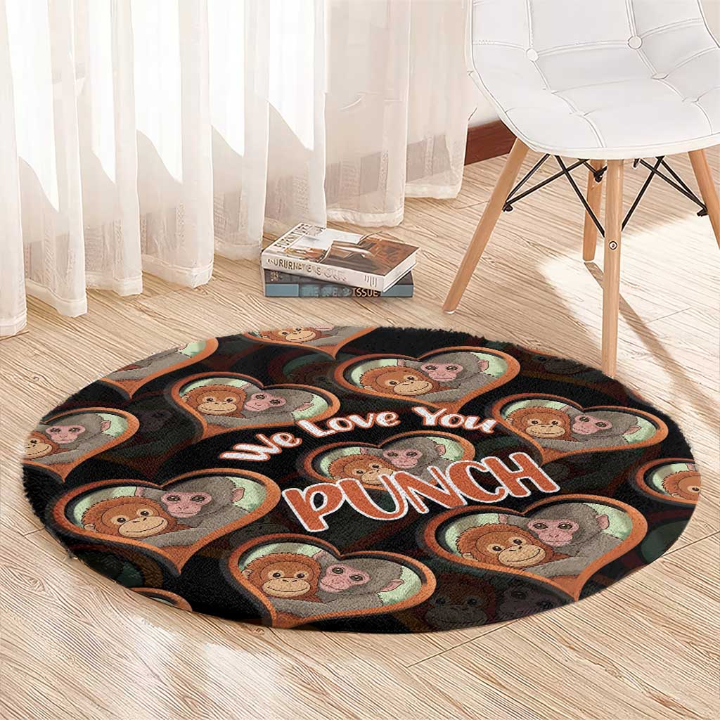 Punch The Monkey Round Carpet We Love You Seamless Heart Style Black