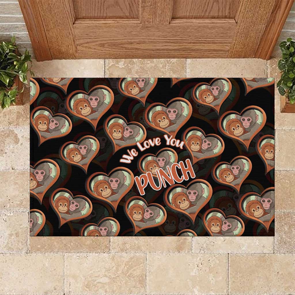 Punch The Monkey Rubber Doormat We Love You Seamless Heart Style Black