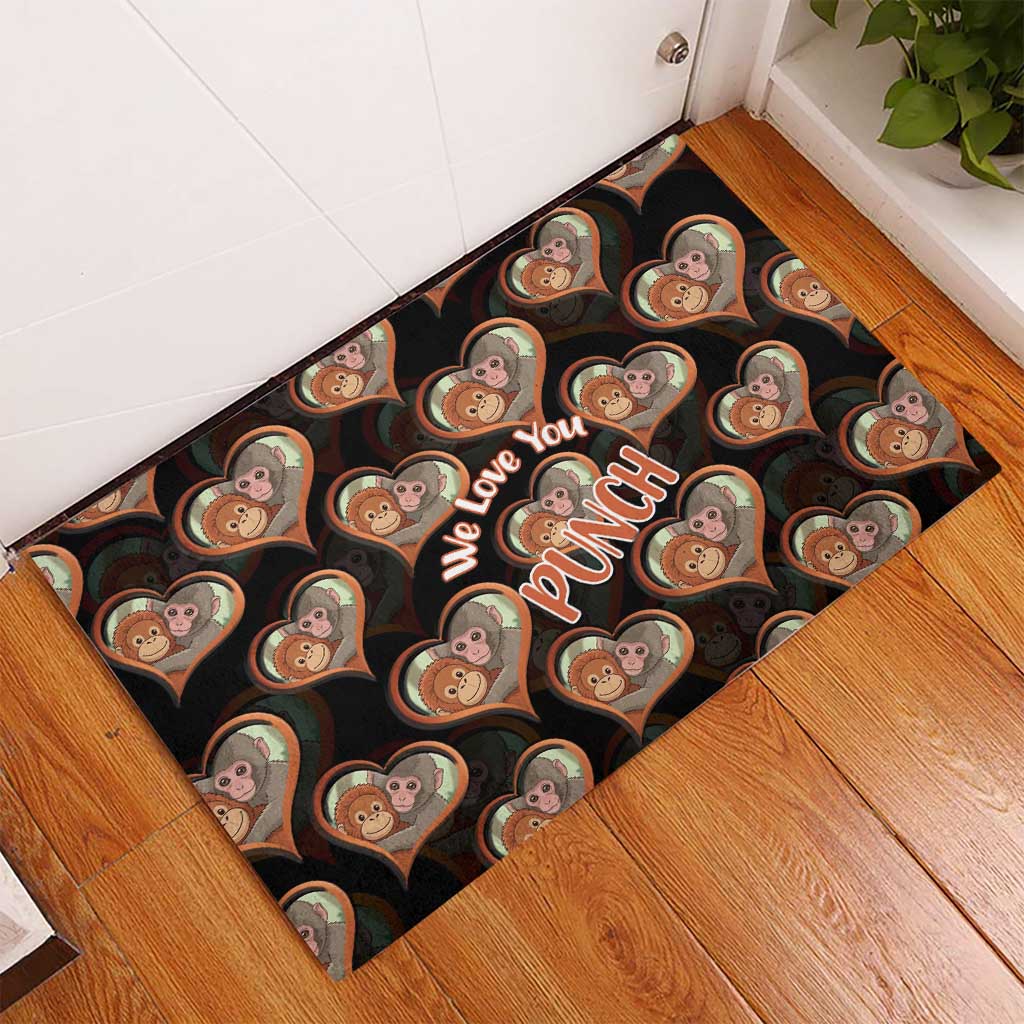 Punch The Monkey Rubber Doormat We Love You Seamless Heart Style Black