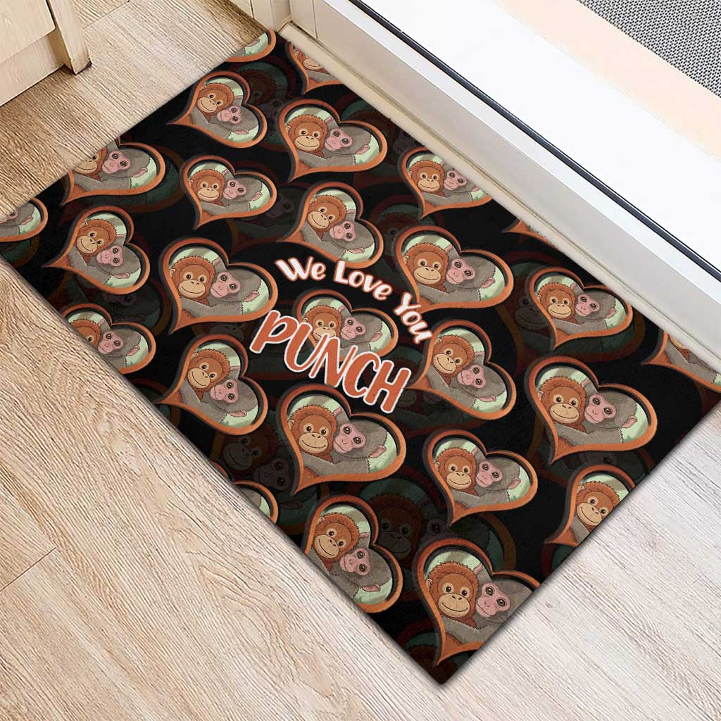 Punch The Monkey Rubber Doormat We Love You Seamless Heart Style Black
