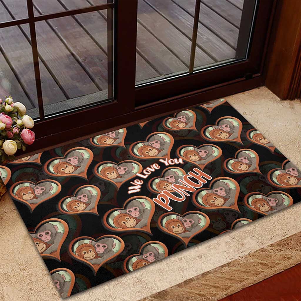 Punch The Monkey Rubber Doormat We Love You Seamless Heart Style Black