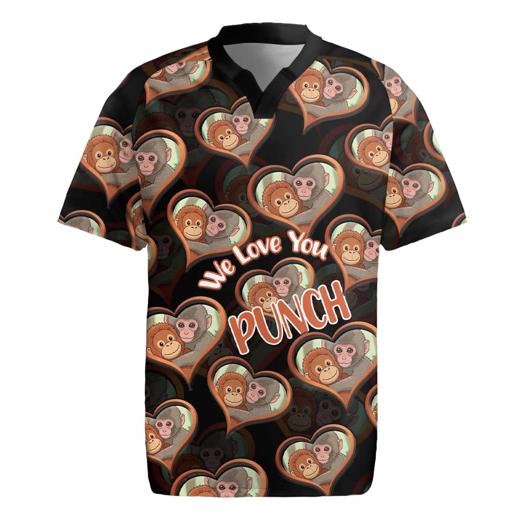 Punch The Monkey Rugby Jersey We Love You Seamless Heart Style Black