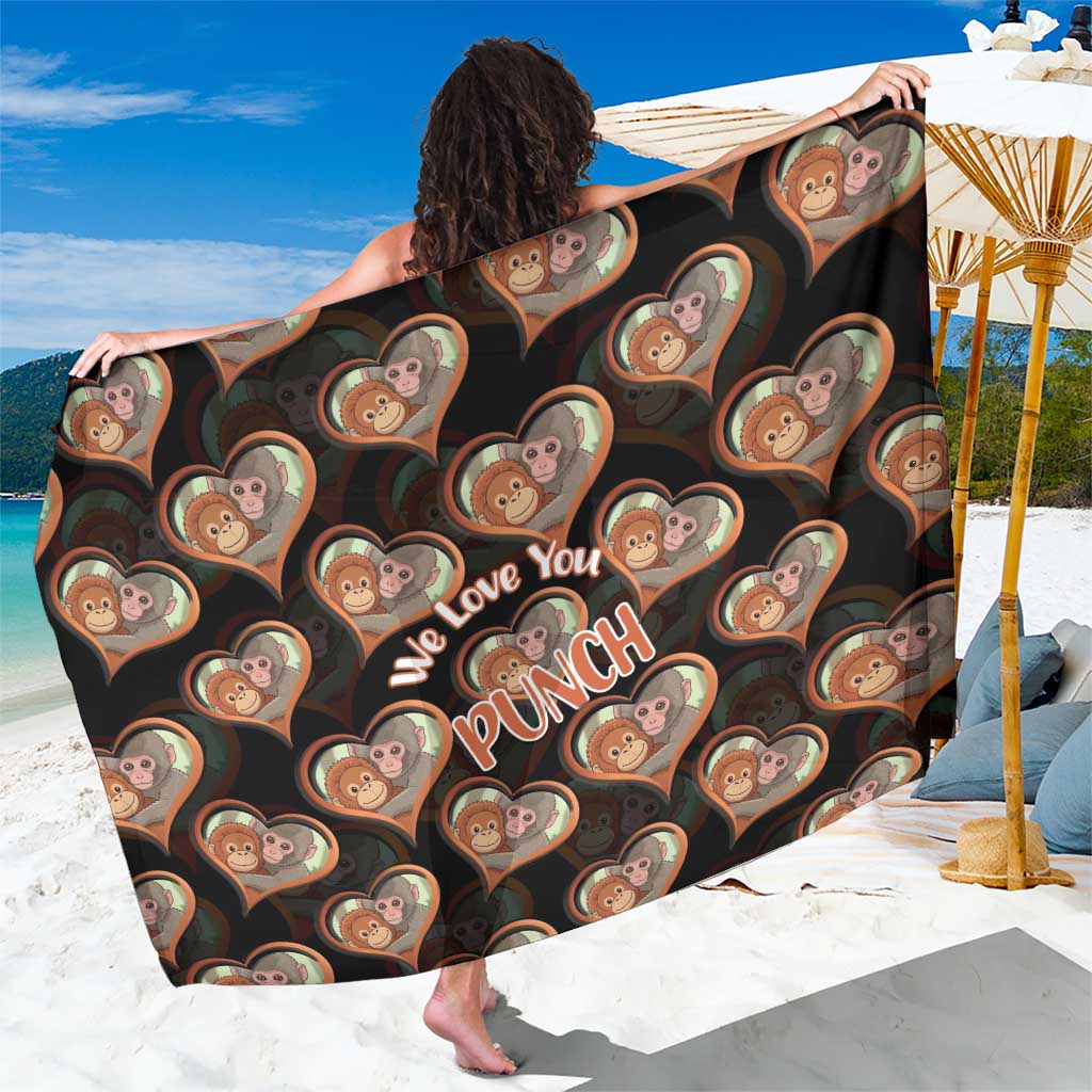 Punch The Monkey Sarong We Love You Seamless Heart Style Black