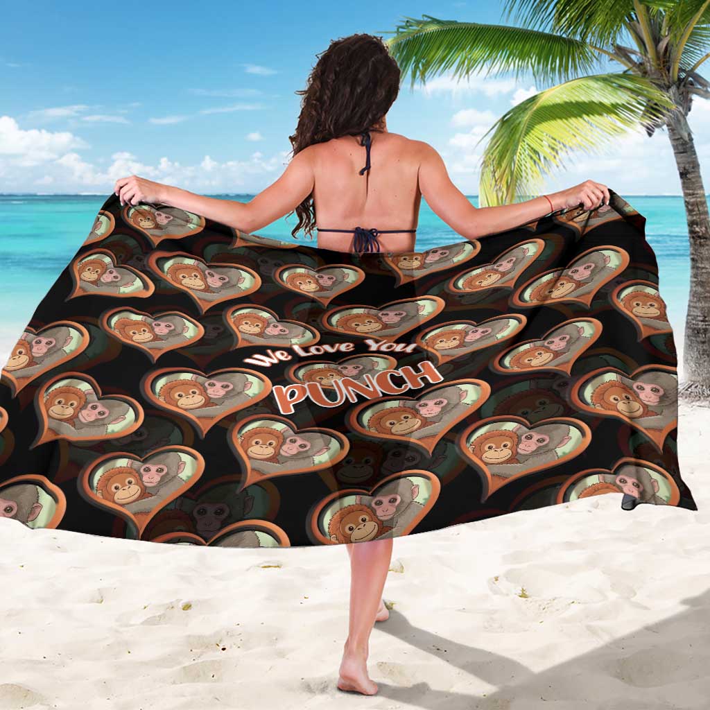 Punch The Monkey Sarong We Love You Seamless Heart Style Black