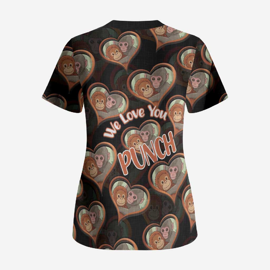 Punch The Monkey Scrub Top We Love You Seamless Heart Style Black