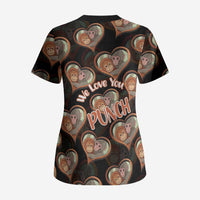 Punch The Monkey Scrub Top We Love You Seamless Heart Style Black