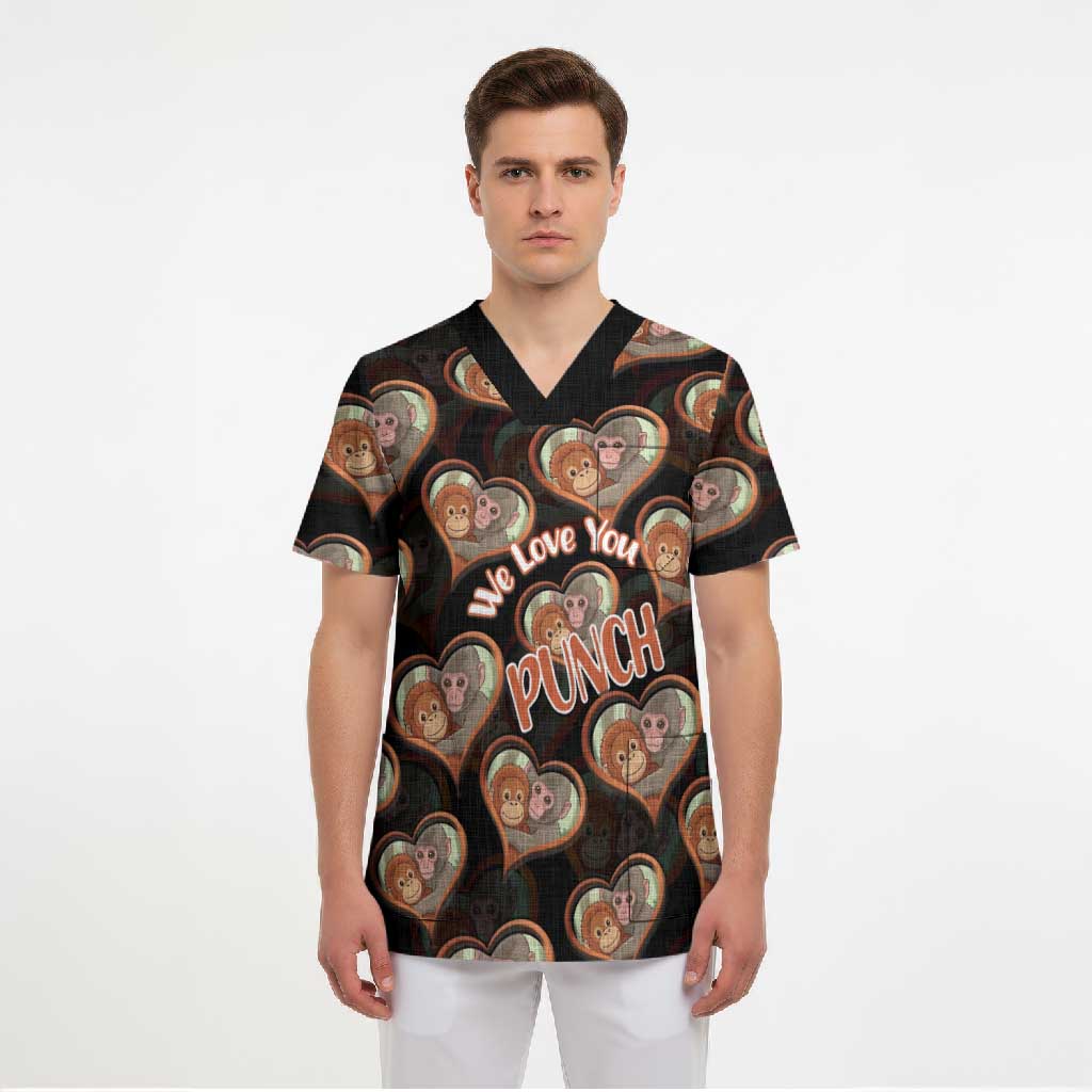 Punch The Monkey Scrub Top We Love You Seamless Heart Style Black