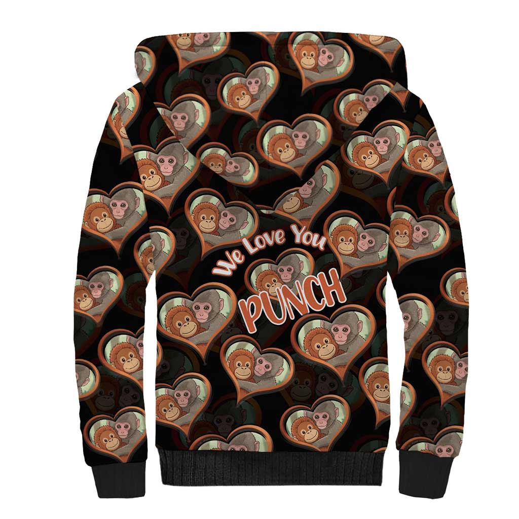 Punch The Monkey Sherpa Hoodie We Love You Seamless Heart Style Black