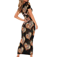 Punch The Monkey Short Sleeve Bodycon Dress We Love You Seamless Heart Style Black