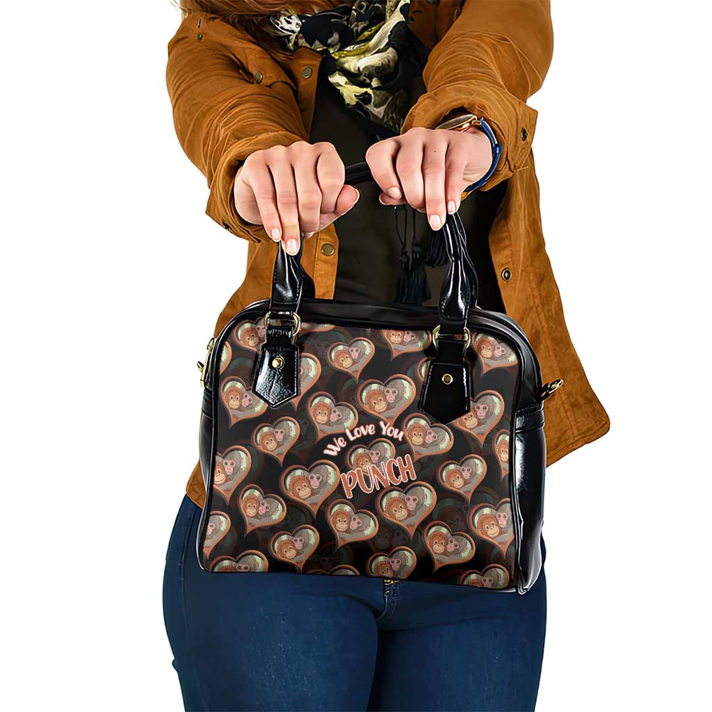 Punch The Monkey Shoulder Handbag We Love You Seamless Heart Style Black