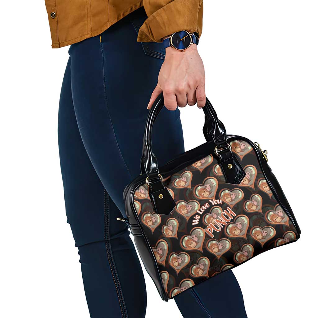 Punch The Monkey Shoulder Handbag We Love You Seamless Heart Style Black