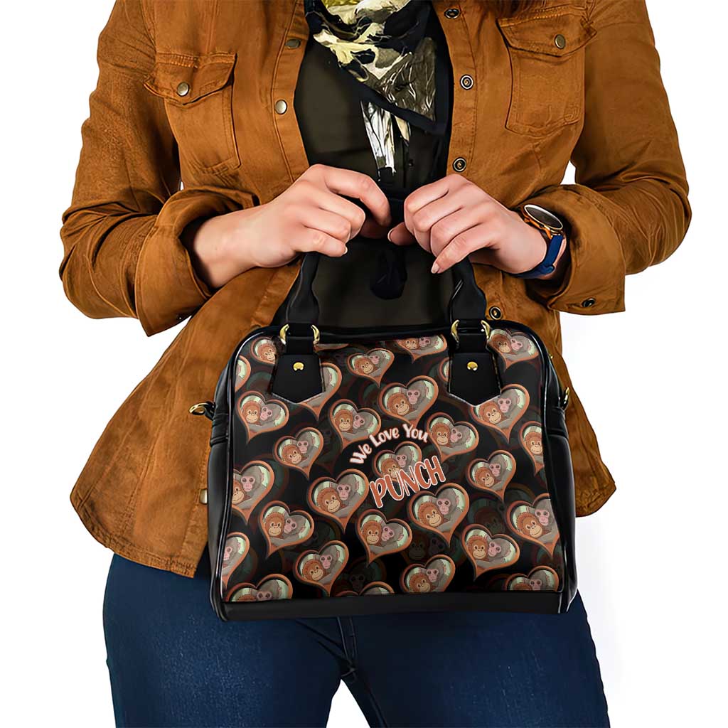 Punch The Monkey Shoulder Handbag We Love You Seamless Heart Style Black