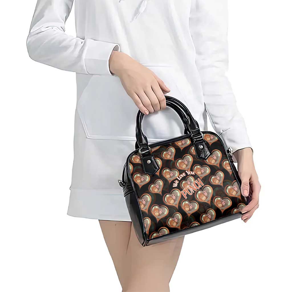 Punch The Monkey Shoulder Handbag We Love You Seamless Heart Style Black