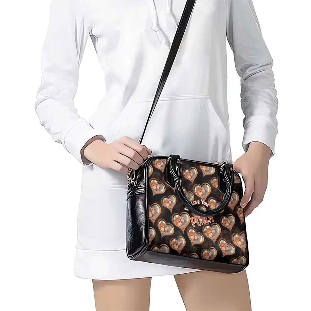 Punch The Monkey Shoulder Handbag We Love You Seamless Heart Style Black