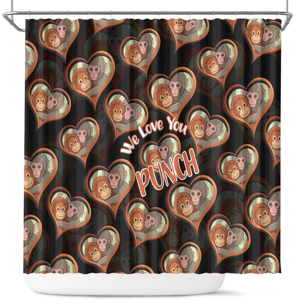 Punch The Monkey Shower Curtain We Love You Seamless Heart Style Black