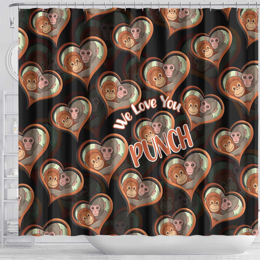 Punch The Monkey Shower Curtain We Love You Seamless Heart Style Black