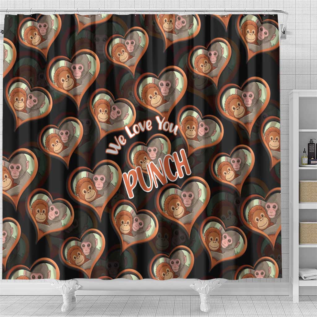 Punch The Monkey Shower Curtain We Love You Seamless Heart Style Black