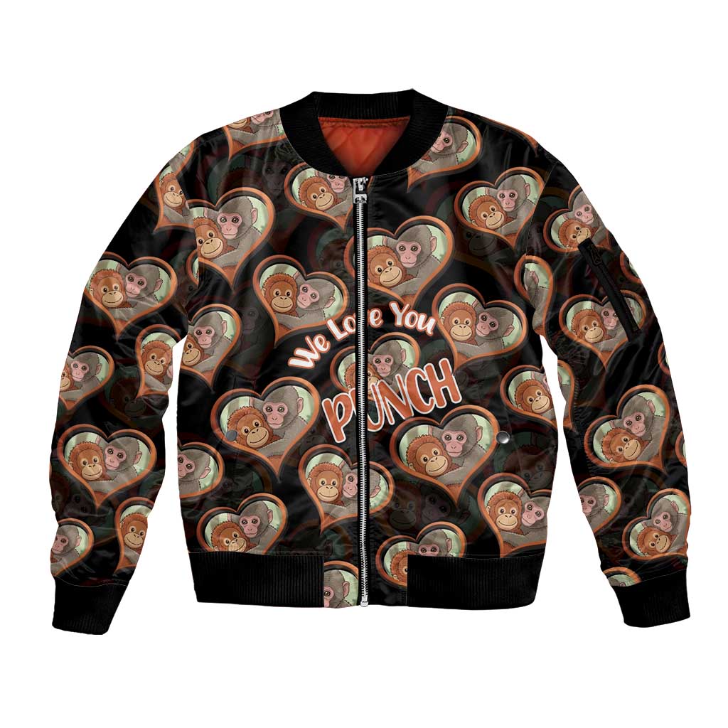 Punch The Monkey Sleeve Zip Bomber Jacket We Love You Seamless Heart Style Black