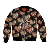 Punch The Monkey Sleeve Zip Bomber Jacket We Love You Seamless Heart Style Black