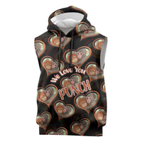 Punch The Monkey Sleeveless Hoodie We Love You Seamless Heart Style Black