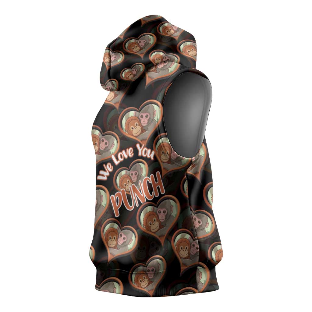 Punch The Monkey Sleeveless Hoodie We Love You Seamless Heart Style Black
