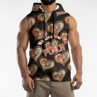 Punch The Monkey Sleeveless Hoodie We Love You Seamless Heart Style Black
