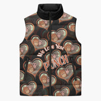 Punch The Monkey Sleeveless Puffer Jacket We Love You Seamless Heart Style Black