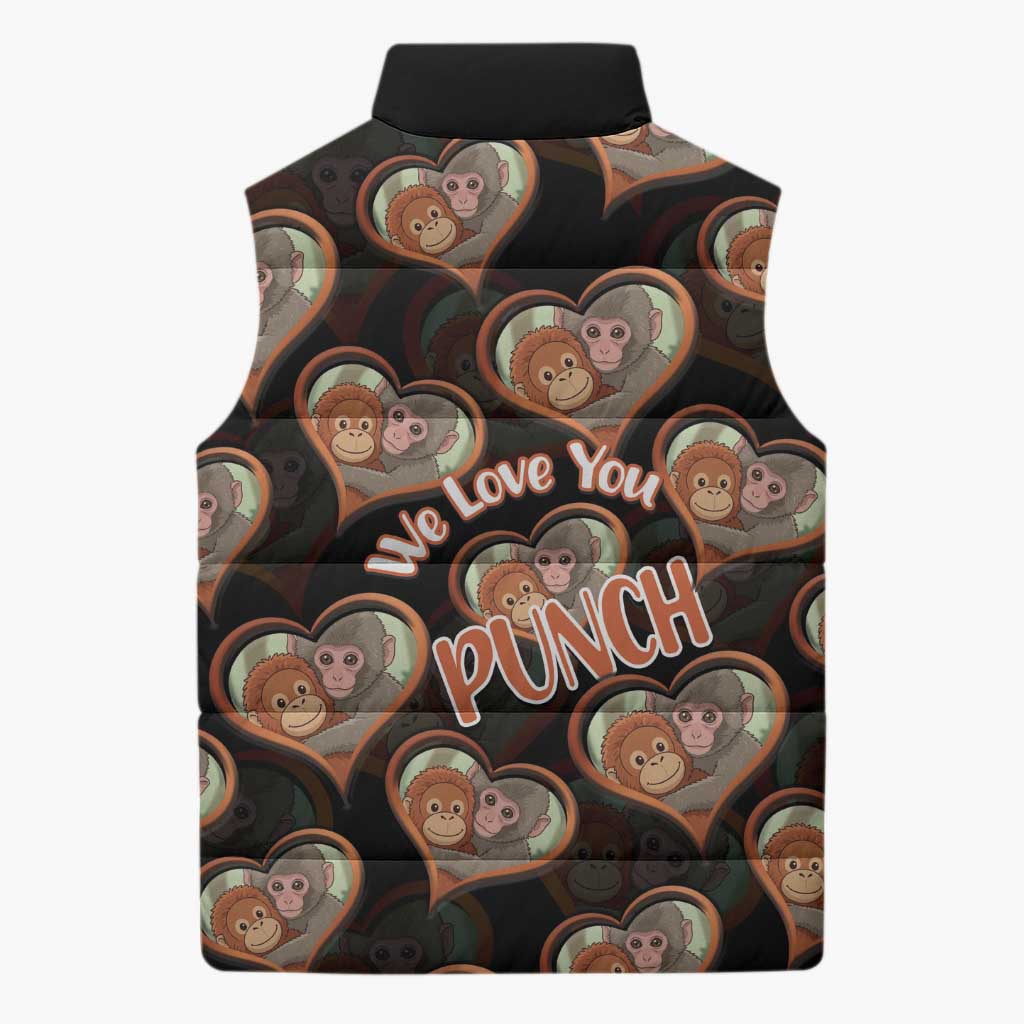 Punch The Monkey Sleeveless Puffer Jacket We Love You Seamless Heart Style Black