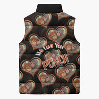 Punch The Monkey Sleeveless Puffer Jacket We Love You Seamless Heart Style Black