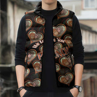 Punch The Monkey Sleeveless Puffer Jacket We Love You Seamless Heart Style Black