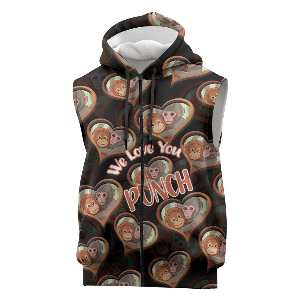 Punch The Monkey Sleeveless Zip Hoodie We Love You Seamless Heart Style Black